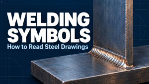 Welding Symbols guide featuring a steel T-joint with a fillet weld.