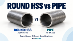 Round HSS vs pipe comparison showing ASTM A500 structural tubing and ASTM A53 steel pipe