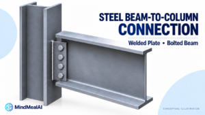 Steel beam connected to a wide-flange column with a welded shear plate and bolted beam web.