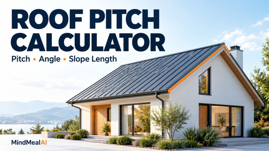 Roof pitch calculator illustration showing a gable roof with its sloped edge highlighted