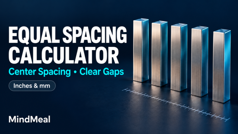 Equal spacing calculator showing evenly spaced steel members for center spacing and clear gap layouts in inches and millimeters.
